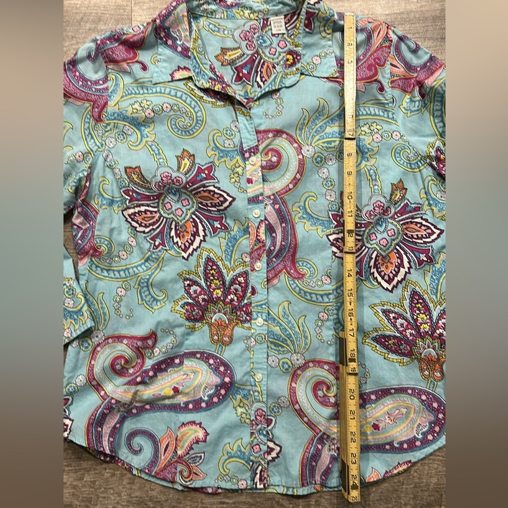 Izod blue paisley 3/4 sleeve button down cotton top size large - Picture 6 of 6
